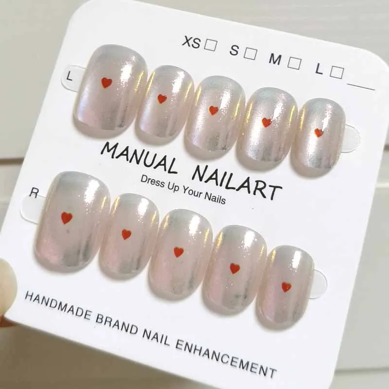 10 قطعة رأس مستدير قصير أورورا الوردي اضغط على الأظافر الصغيرة القلب الزينة بسيطة عيون القط انفصال الأظافر وهمية مسمار نصائح