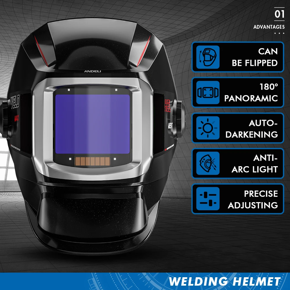 ANDELI Auto Darkening Welding Helmet With Side View True Color 4 Arc Sensor Welding Mask Flip Up Design Panoramic 180°