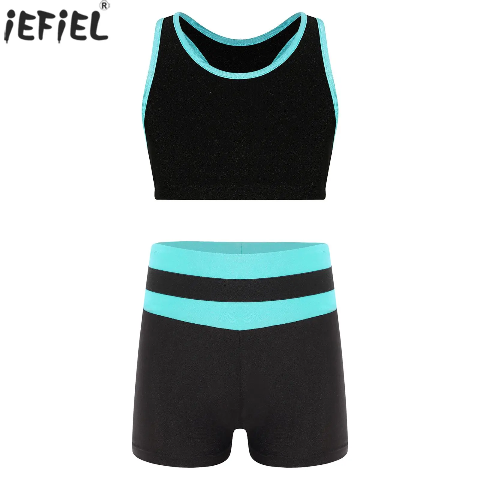 

Kids Girls Sportswear Sleeveless Racerback Crop Tops Vest with Shorts Gymnastics Dance Gym Workout Sports Activewear Swimwear