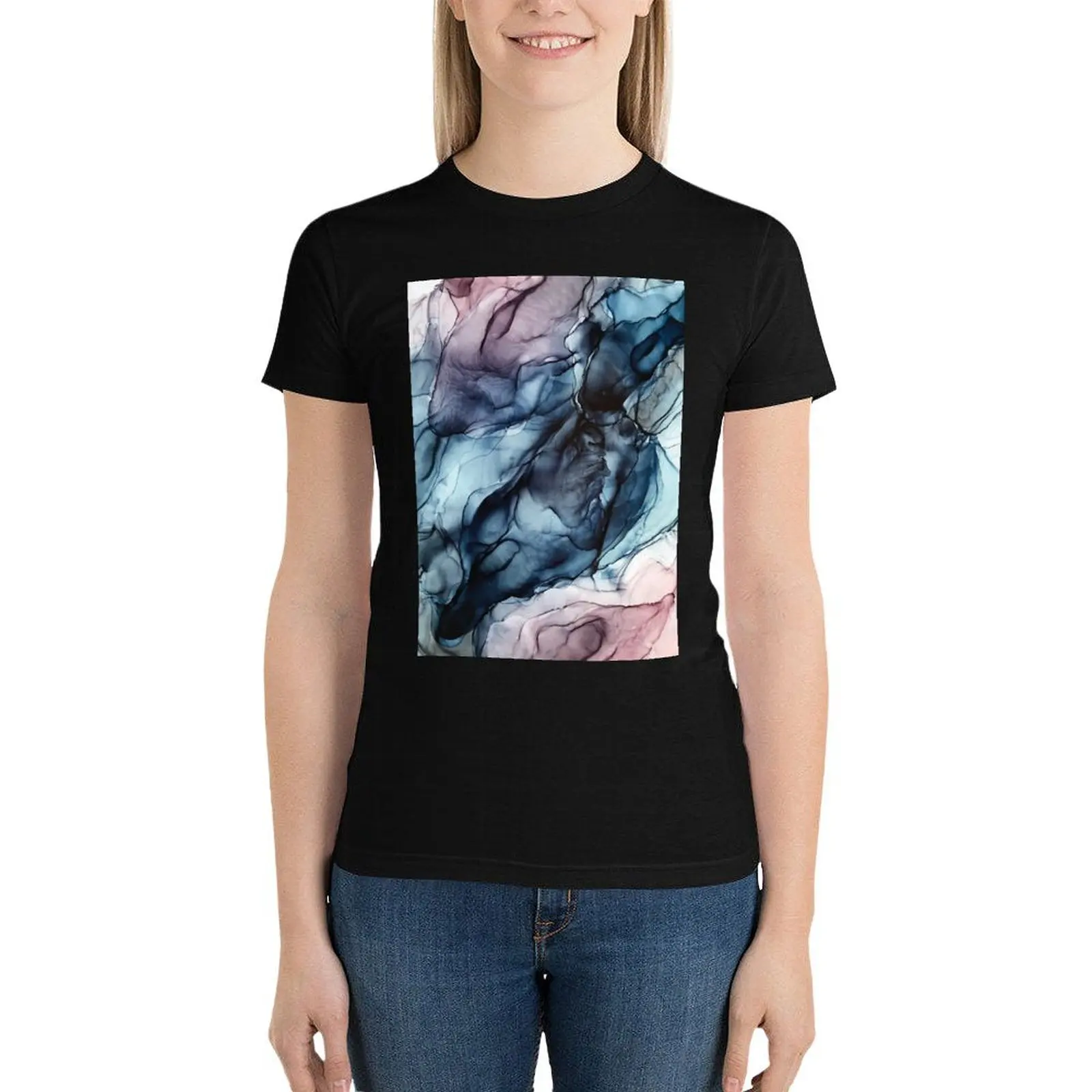 Blush and Darkness Abstract Alcohol Ink Painting T-Shirt customizeds customs quick drying t-shirt dress for Women plus size