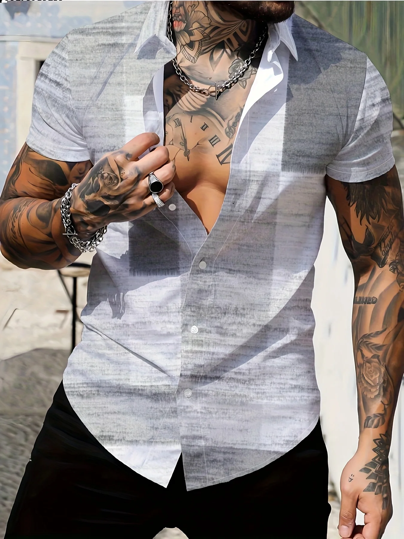 

The new men's short-sleeved shirt for summer 2025 is breathable lightweight casual and fashionable with 3D printing