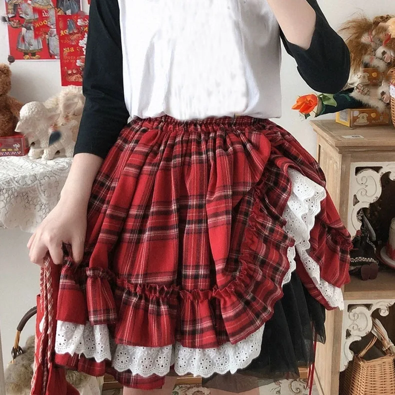 2024 Retro Vintage Preppy Style Mini Kawaii Skirt Sweet High Waist Skater Y2k JK Student Plaid Print Summer Short Lolita Skirts