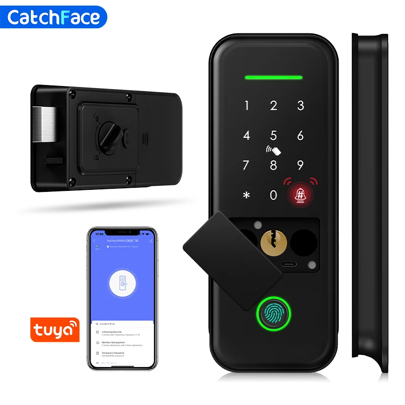 Fingerprint Waterproof Outdoor Garden Lock Remote TUYA WIFI App Smart Life Code Keyless Smart Door Lock Electric Rim Lock