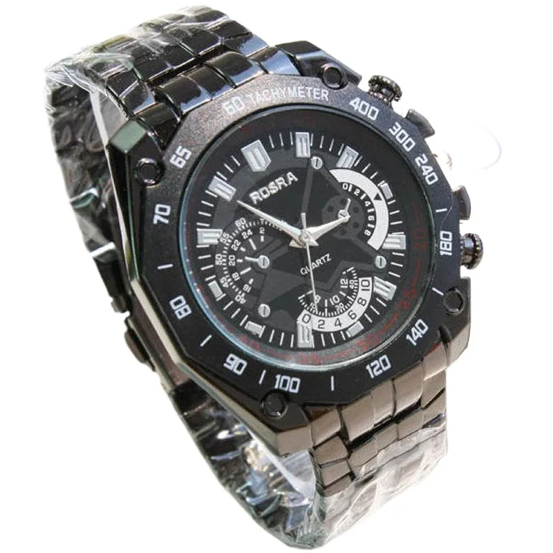 Hot Sale Rosra Watches Men Black Sports Watches Stainless Steel Band Quartz Wristwatches Men relogio masculino reloj hombre - view 2