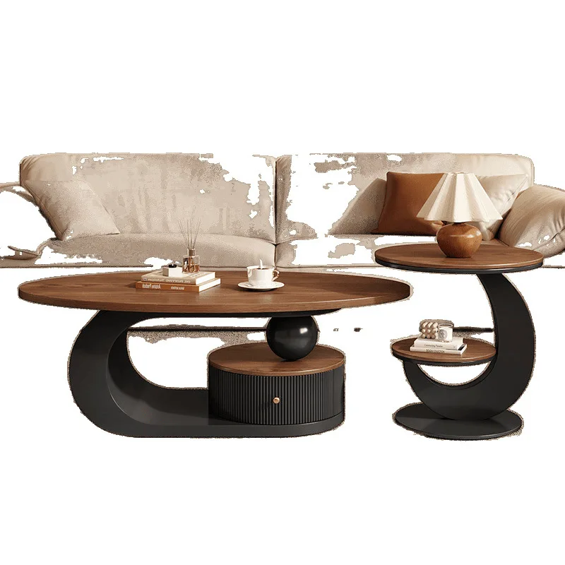 

Wabi, cream, oval, coffee table, walnut color, home, living room, light luxury, high sense
