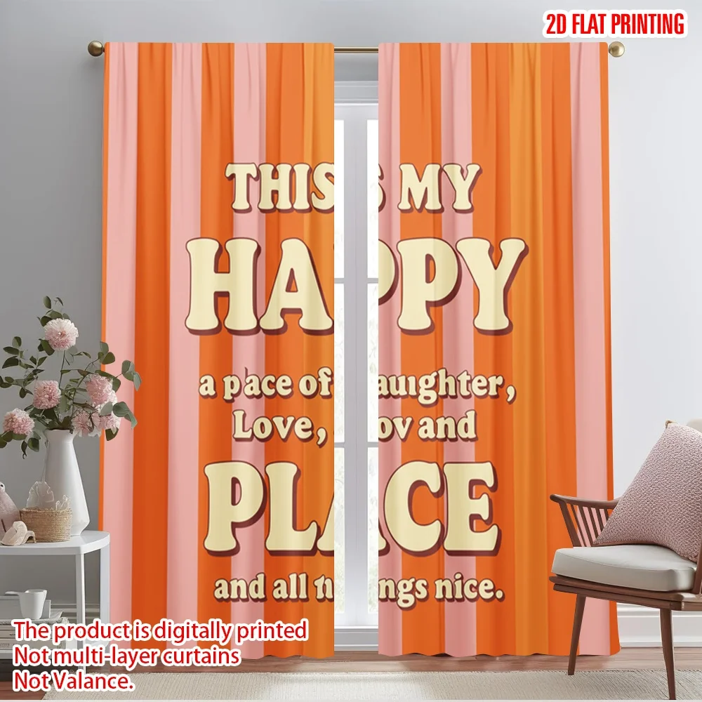 

2pcs 2D flat printing Drapes My Happy Place 100% Polyester Without Electricity 0 for Room bedroom wall decor