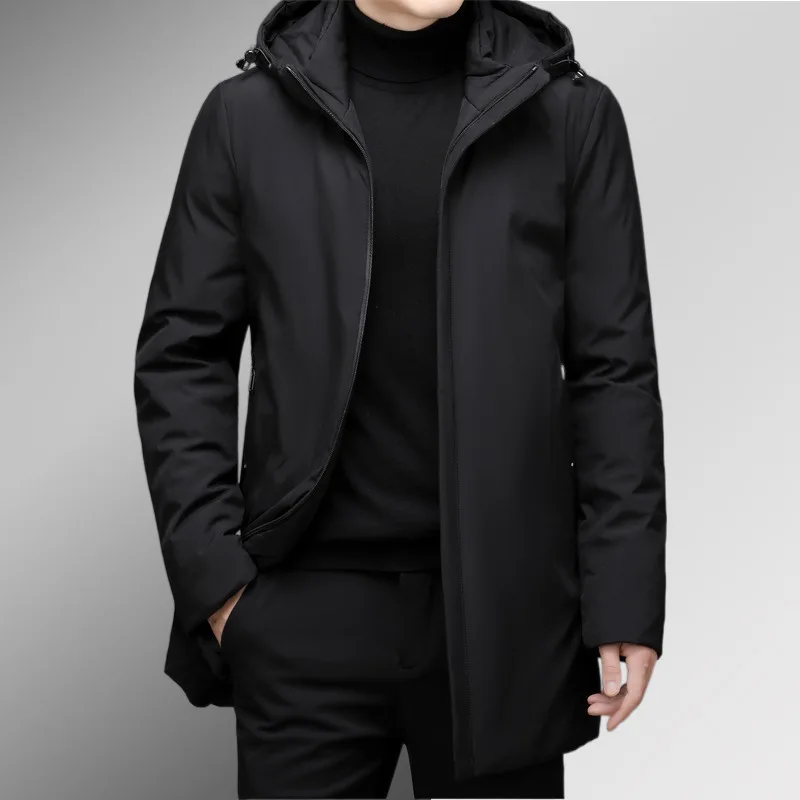 Winter Middle-aged and Elderly Men's Hooded Solid Color Oversized Thickened Warm Cotton Jacket