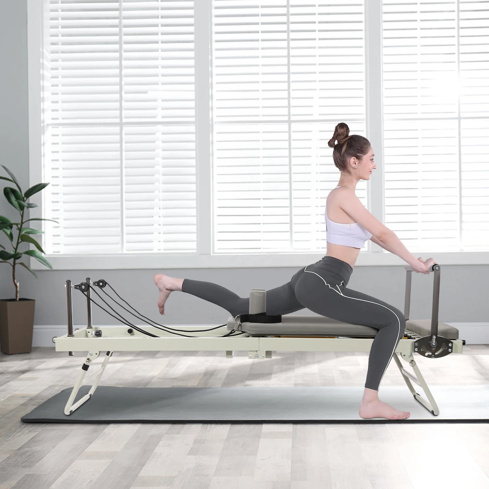Pilates Reformer Machine Foldable Pilates Performer Machine Home Gym 265lbs Capacity, Rope Adjustable, PU Surface, Thick Sponge
