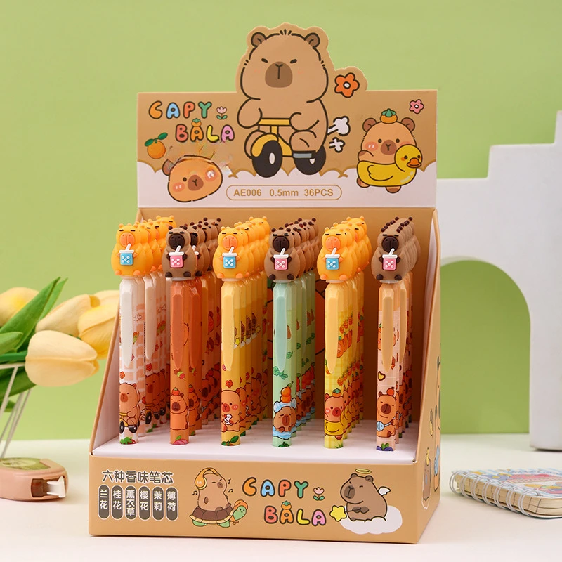 

36 шт./лот Kawaii мультфильм капибара гелевые ручки ST черный аромат чернила пресс нейтральная ручка студенческие милые школьные канцелярские принадлежности офисные принадлежности