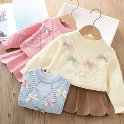 Girls' Sweater Set 2024 Autumn New Little Girl Flower Long-sleeved Knitted Pullover Sweater + Skirt Two-piece Set 2-6y