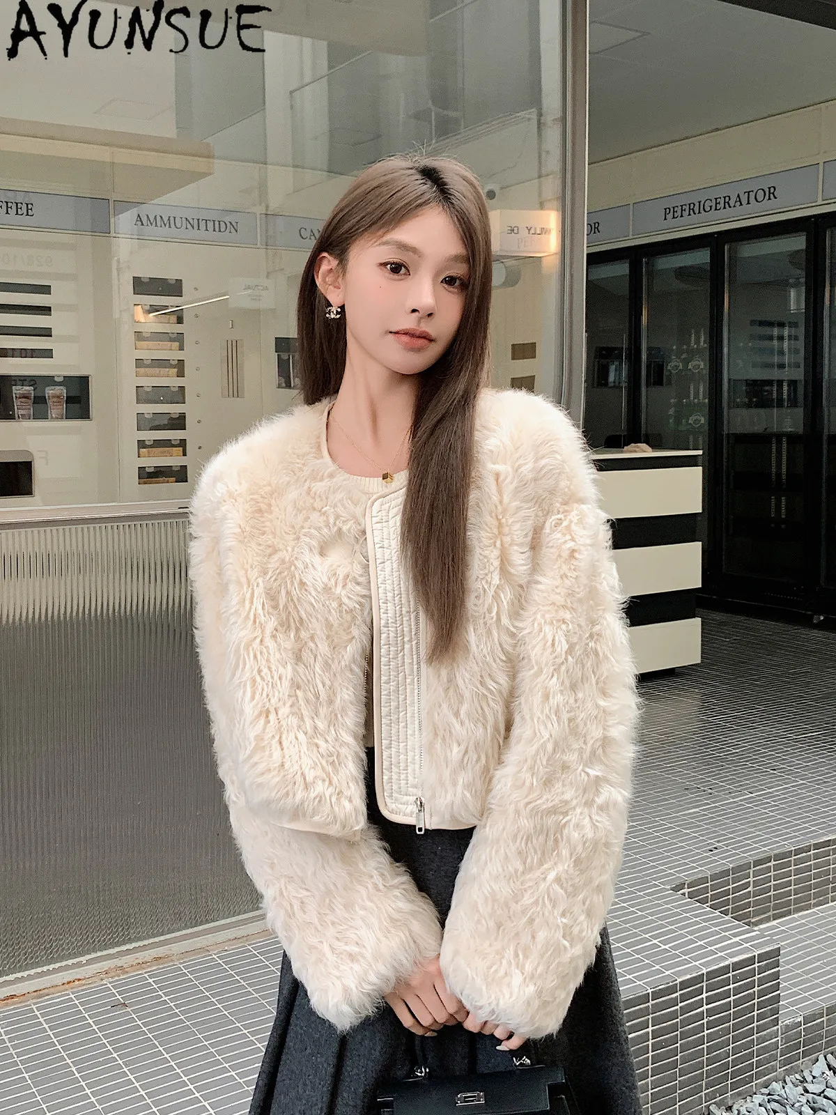 

AYUNSUE Natural Sheepskin Fur Coat Winter Clothes Tuscany Real Leather Jacket Woman Fashion Lamb Wool Womens Coats Abrigo Mujer