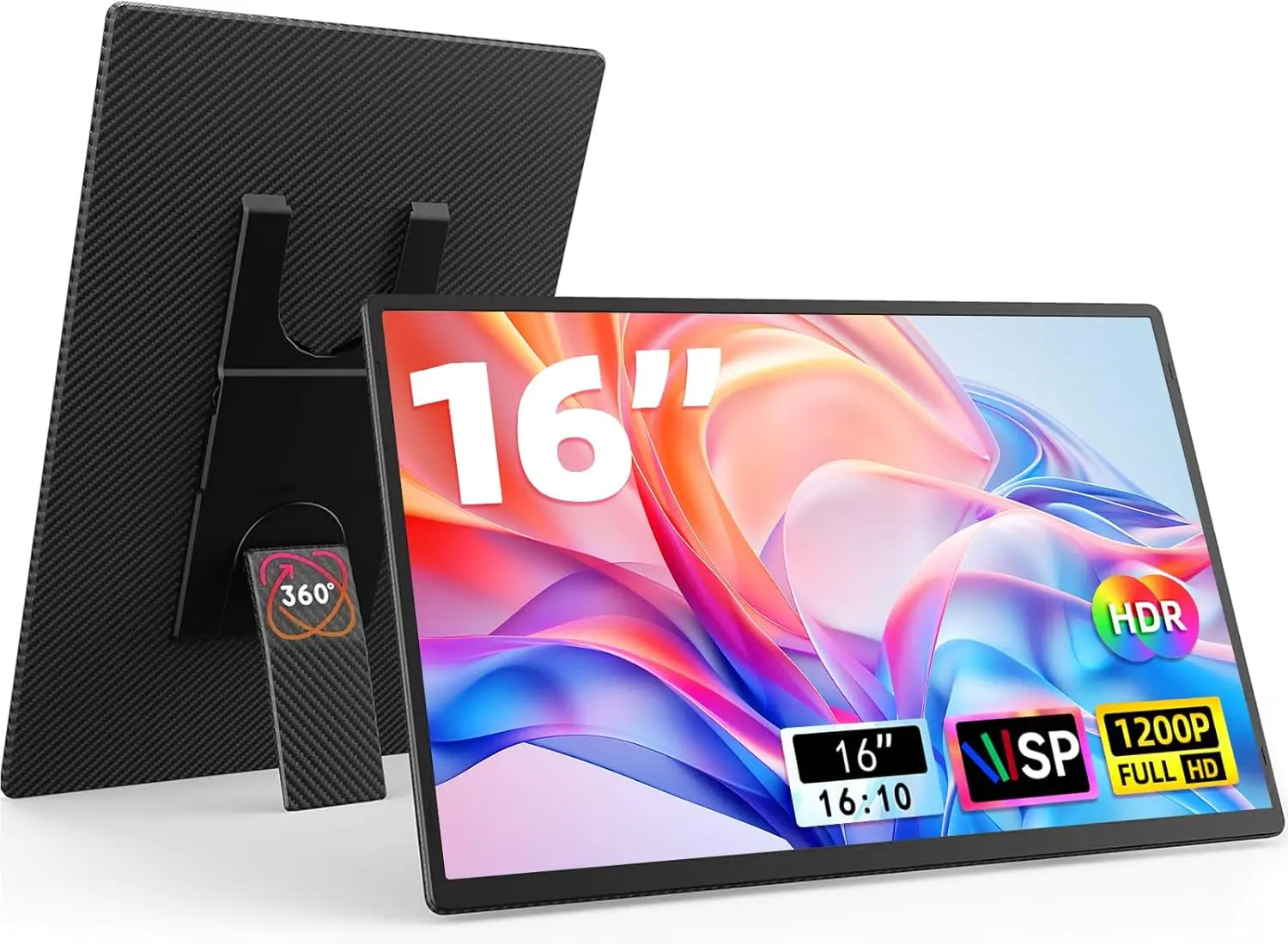 

16-дюймовый портативный монитор для ноутбука - FHD HDMI USB-C HDR, двойной дисплей, для игр и путешествий, со стойкой