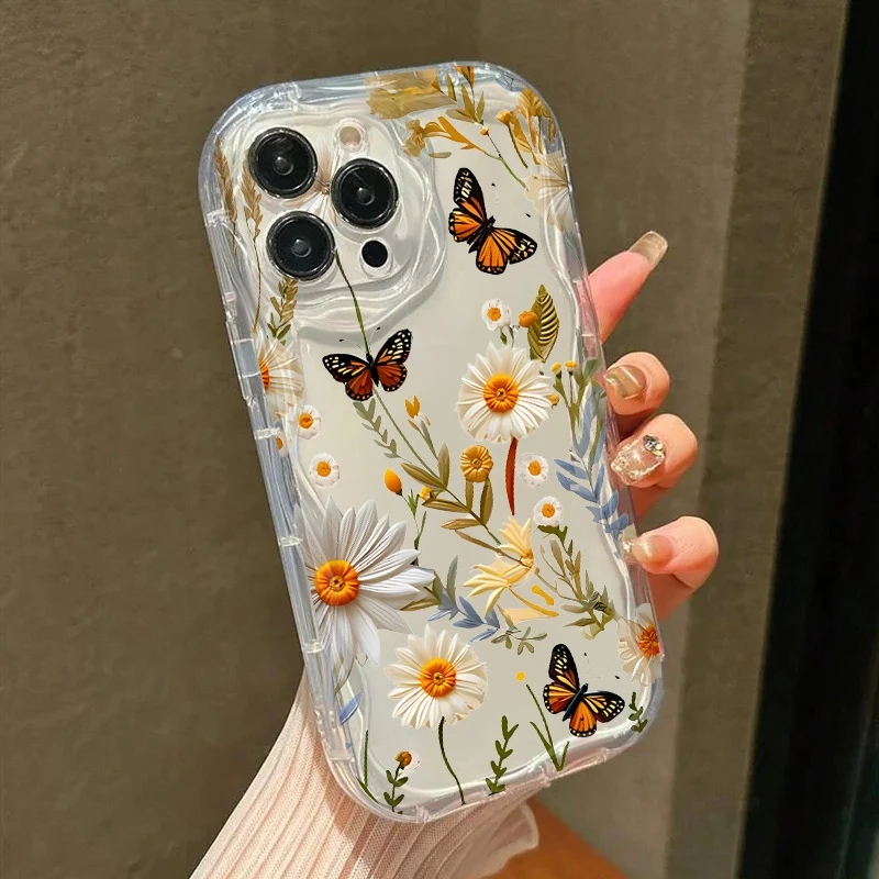 Funda de teléfono curvada ondulada con diseño de crisantemo y mariposa para Honor 400 200 X9C X9B X8 X8B X8C X7A X7B X6 X6B Magci 7 6 Lite