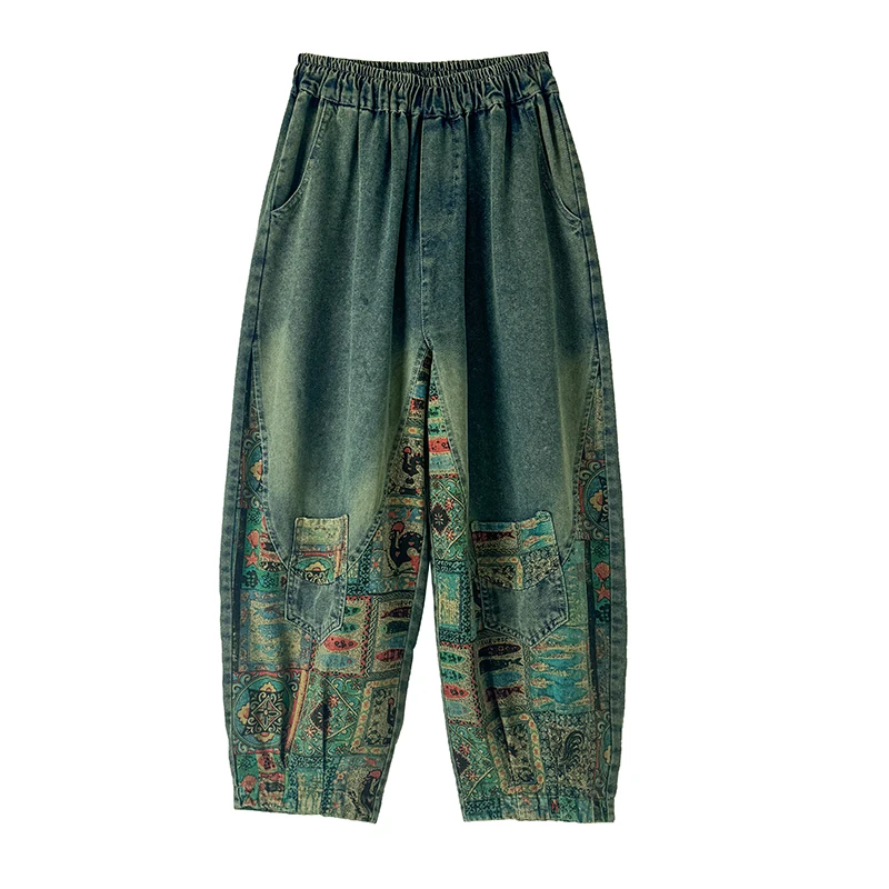 

Тонкие повседневные джинсы Harlan со свободной талией и широкими штанинами, высокая талия, девять мешков, летний сезон, свободный крой, винтажный Sle