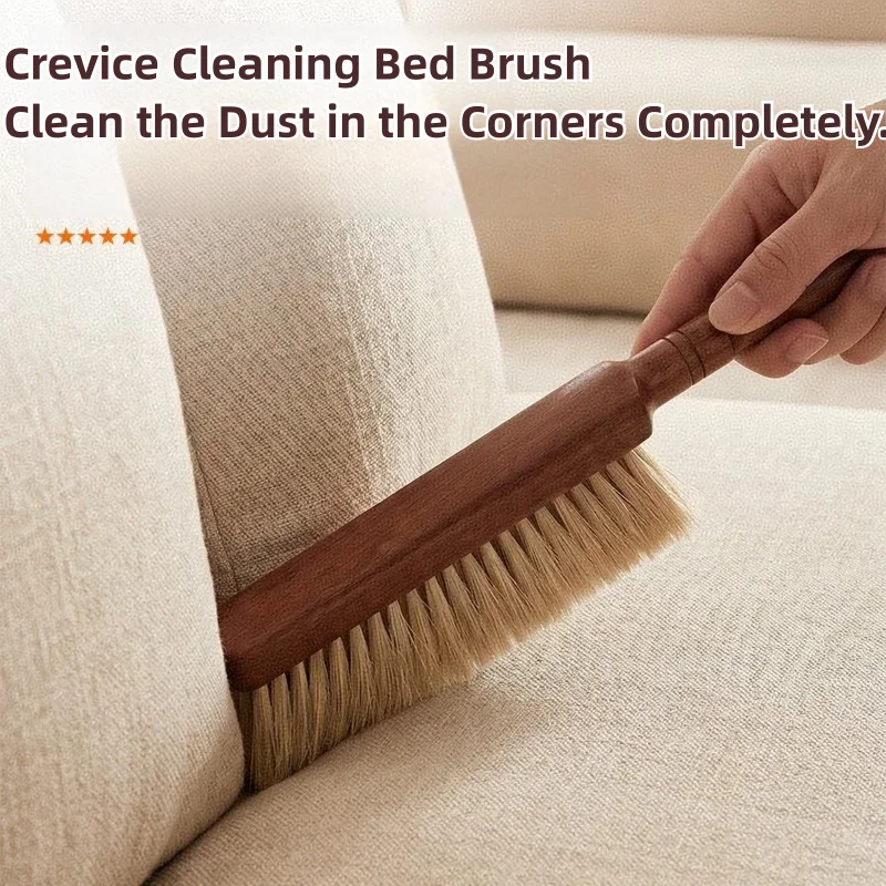 Soft Bristle Bed Brush Wooden Long Handle Multi-Purpose Sofa Carpet Hair Dust Cleaning Brush Anti-Static Easy Clean