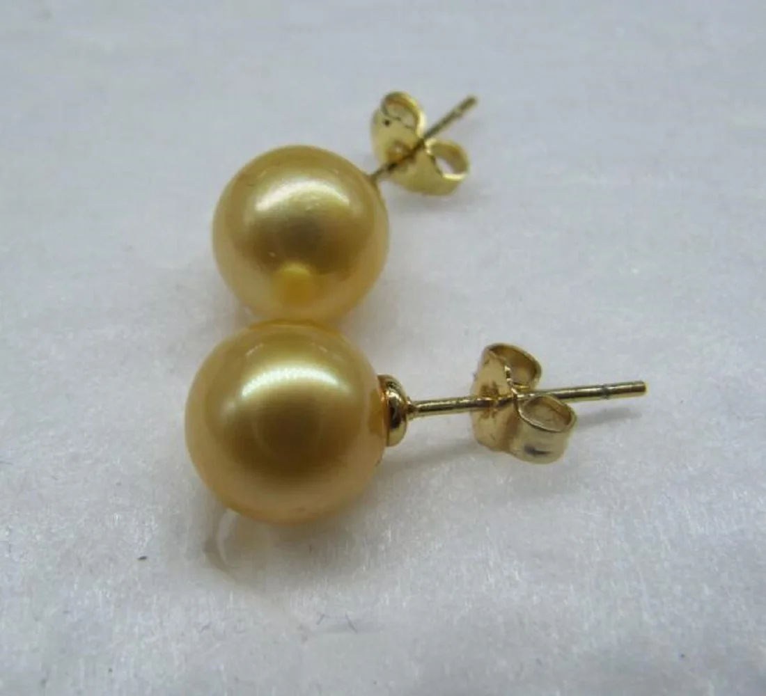 

hot Huge AAAA 9-10mm 10-11mm 11-12mm 12-13mm natural south sea gold round Pearl Earrings set 14k