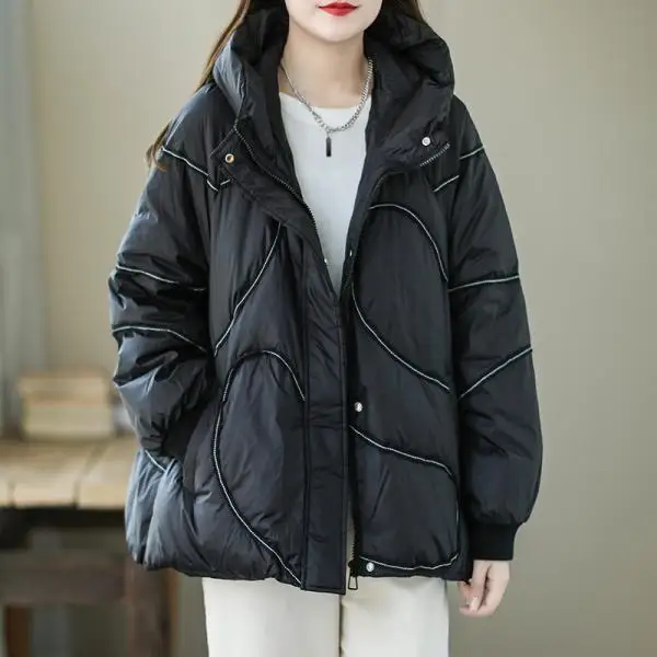 

White Du down Puffer Jaet Women's ort Loose Outerwear Hooded Thiened Autumn Winter New Sle Korean Sle Coat