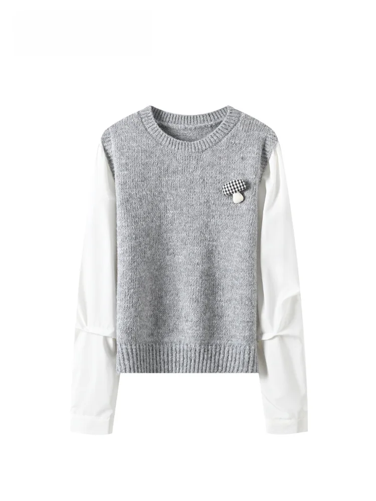 

plus Size Casual Long Sve Sweater Women Early Spring New Sle Patchwork Slimming Top Polyester Fiber round Ne Mid-Length