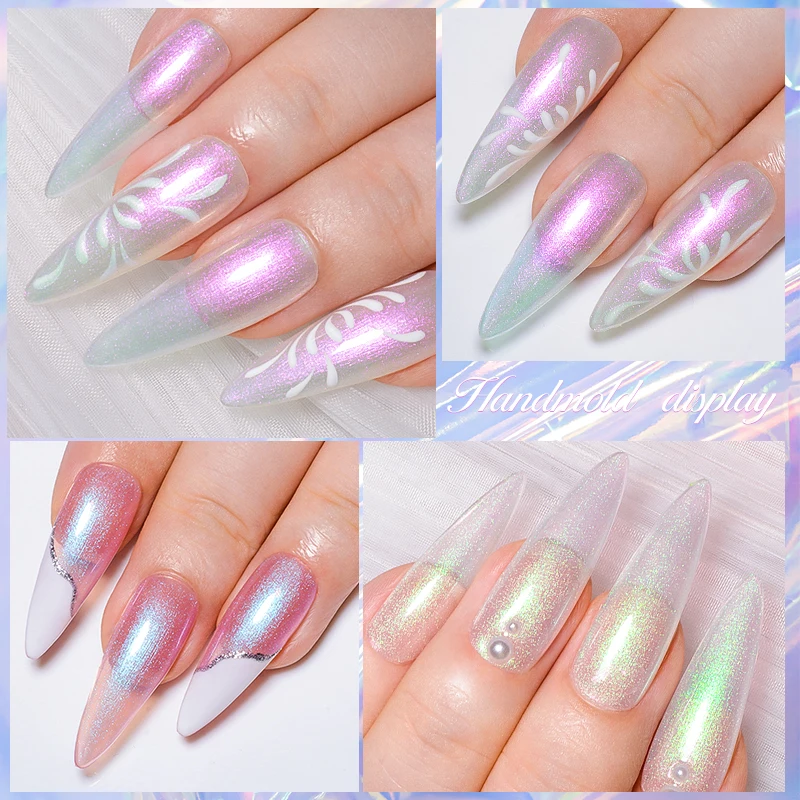 พบกับข้าม 7ML Aurora Top Coat 6 สีสะท้อนแสง Glitter เจลเล็บกึ่งถาวร UV เจลเล็บออกแบบสําหรับเล็บ