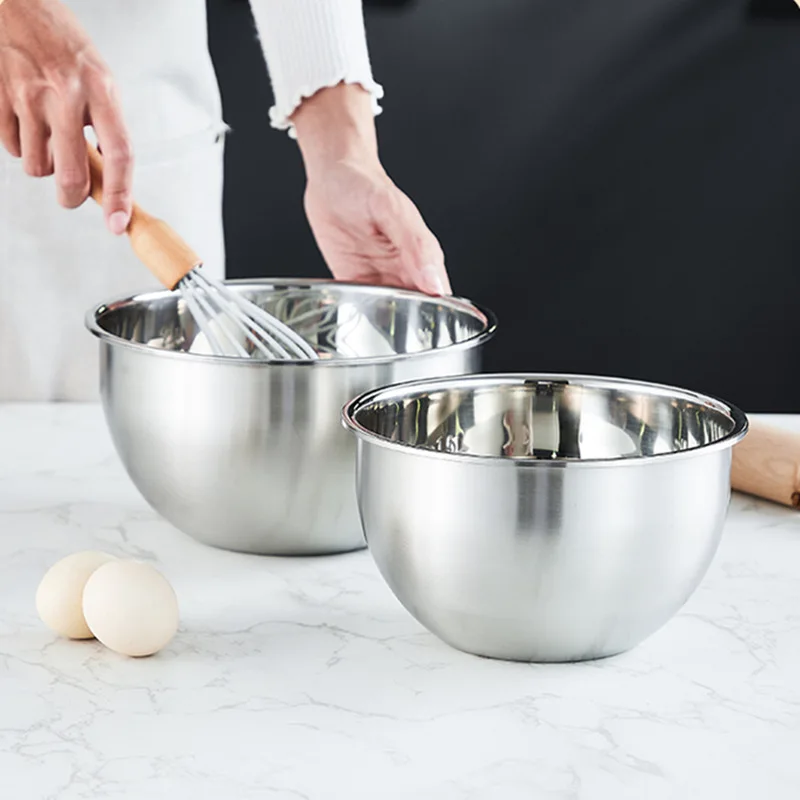 Food Grade Stainless Steel Bowl Fruit Salad Mixing Bowl with Scale Deepen Large Capacity Soup Basin Kitchen Cooking Baking Tools