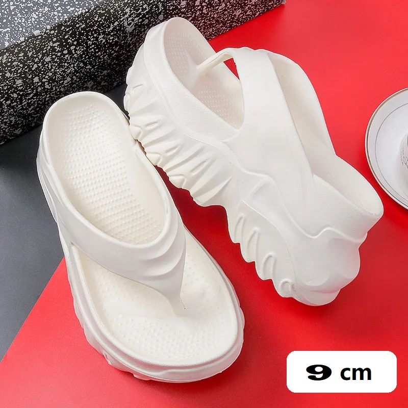 

2025 New 9cm High Heel Flip Flops Women's Outdoor Chunky EVA Slipper Fashion Woman BeachShoes Ladies White Platform Flip-flops