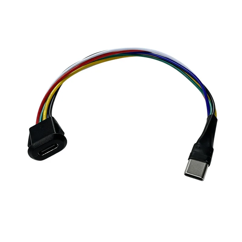 Type C 6Pin 4Pin Female to Male Extension Connector Threaded or Snap Mount 15cm Wire PD Fast Charging Data Transfer for Car DIY