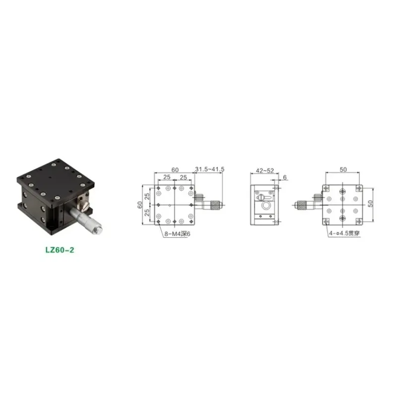 Adapted for LZ60-2 Z Level Axis 60X60MM Platform Bearing Linear Stage Load 58.8N Two Guide