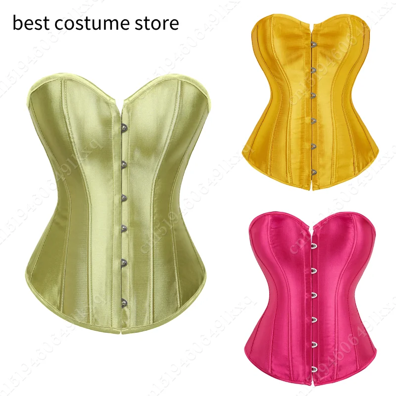 Bustier Corset Tops for Women Overbust Satin Sexy Lace Up Corset Gold Gothic Corset and Bustiers