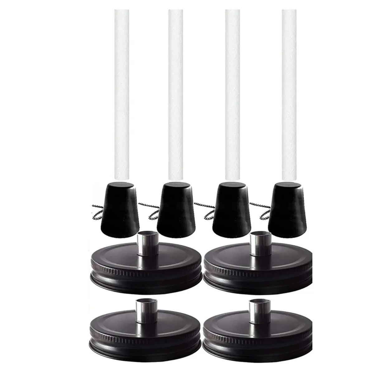 Light Weight 4pcs Jar Tabletop Torch Kit with Fiberglass Wicks, Stainless Steel Lids, and Outfire Caps