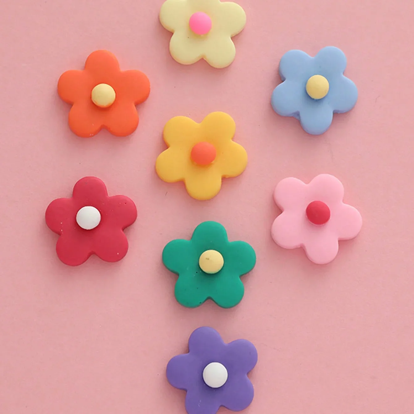 20pcs Random Color Matte Resin Small Flower DIY Accessories For Hair, Phone Case, Bag, Bracelet, Jewelry