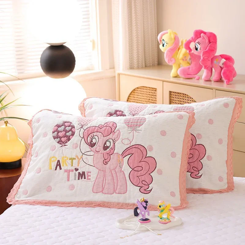 Miniso My Little Pony Pillow Towel Cute Anime Lace Cotton Gauze Puff Soft Cotton Anti Oil Thickening Cartoon Pillow Towel Gifts