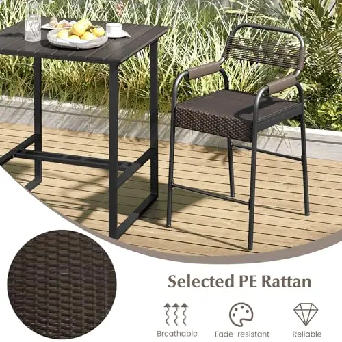 5 Pieces Patio Bar Set Rattan Wicker Dining Bistro Set with 4 Cushioned Stools & Bar Table, Counter Height, for Outdoor - view 6