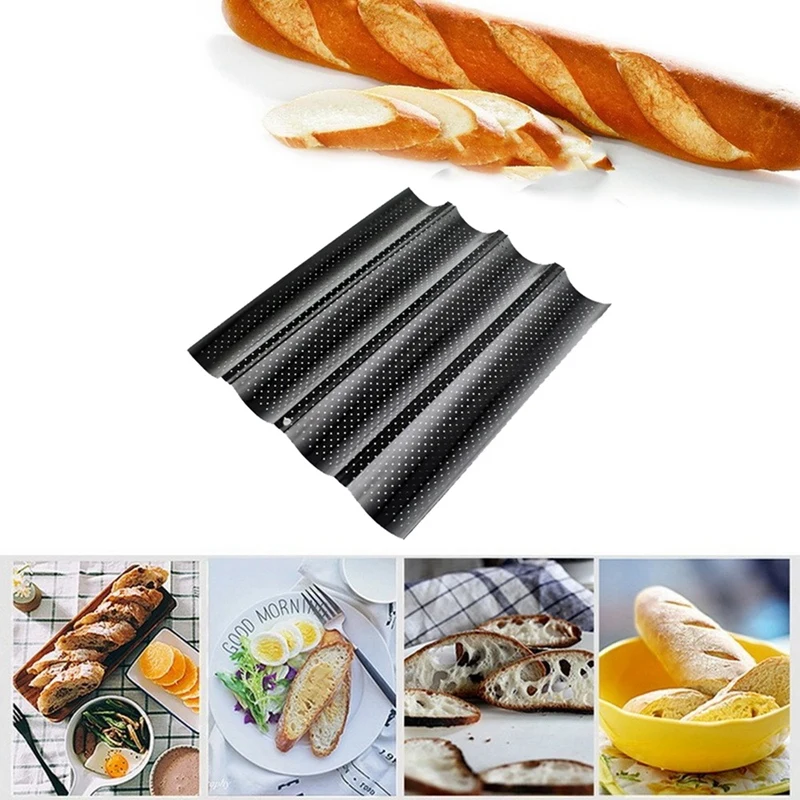 Nonstick Perforated French Bread Baking Pan Carbon Steel French Pan Bread 4 Wave Loaves Loaf Bake Mold Kitchen Tray