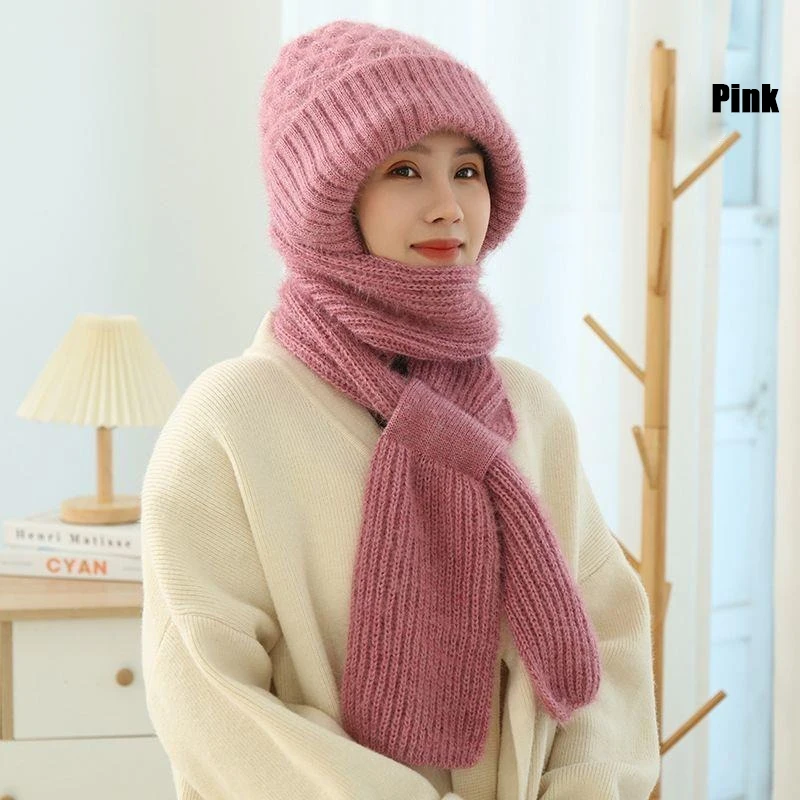 Damen Winter Doppelte Warme Strickmütze Gepolsterte Verdickte Mütze Schal Ein Stricknetz Rote Explosionsmodelle Wind- und Schneemützen – Detail 17