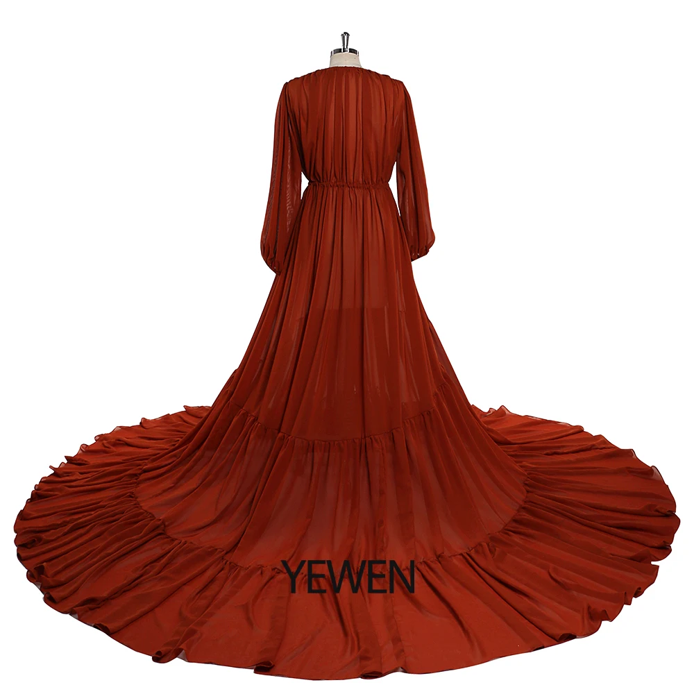 Chiffon Elastic Cuffs Long Sleeves Dress fpr Photoshoot Gown for Pregnancy Shoot Photograhy Props Open Front YEWEN YW220217-1