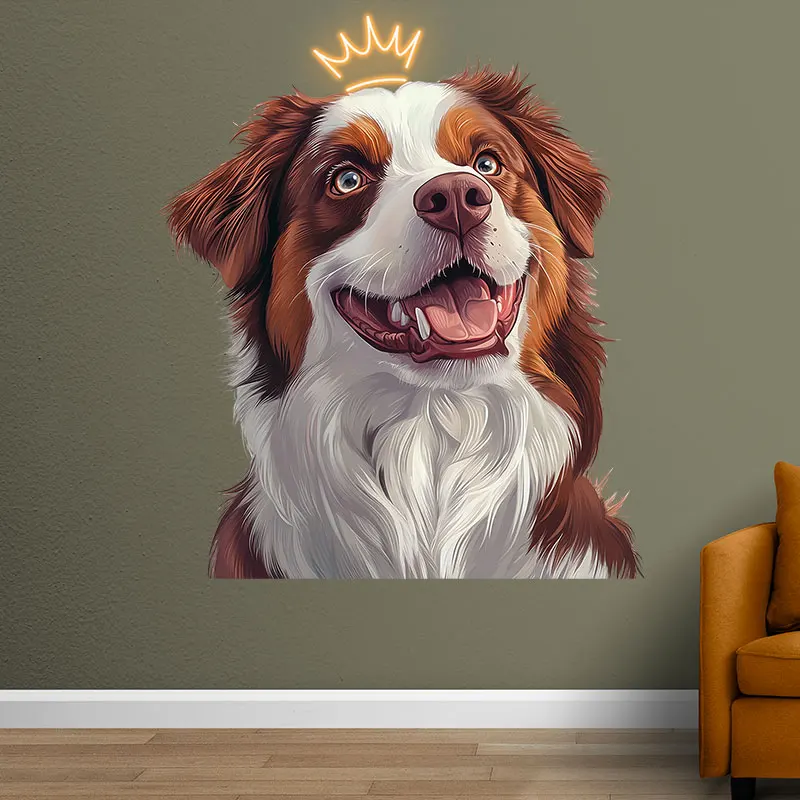 Border Collie wearing Crown Wall Decor Custom LED Neon Sign