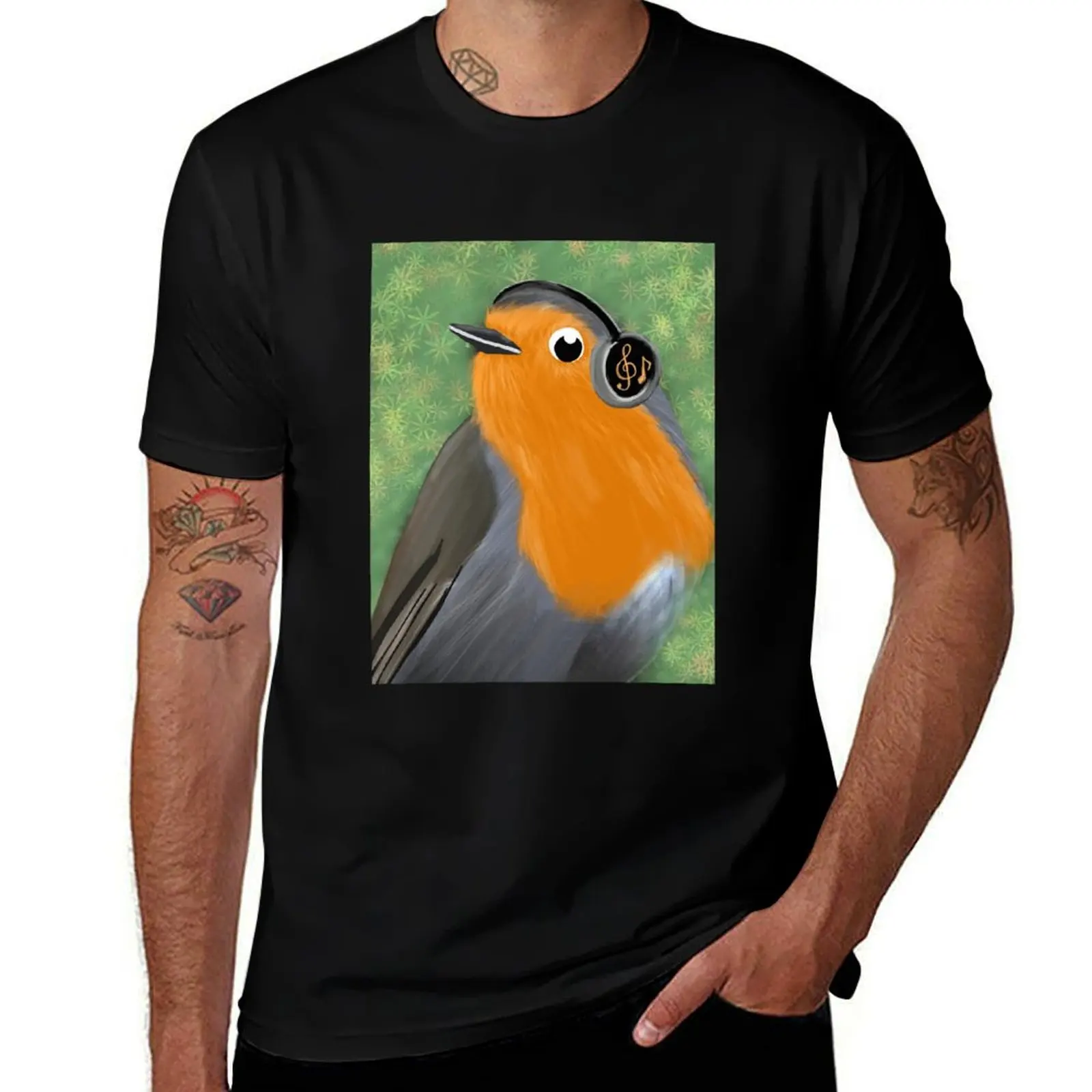 Robin with headphones T-Shirt Comfortable Daily Wear Tee