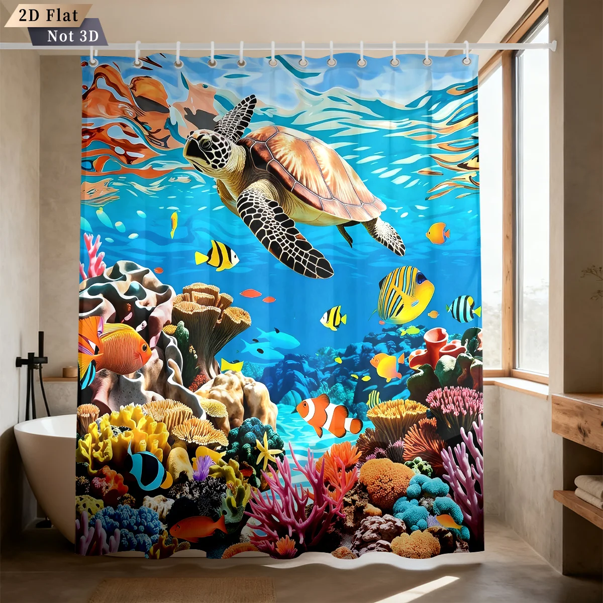 Vibrant Tropical Underwater Scene Shower Curtain Realistic Sea Life Ocean Decor Bathroom Curtain