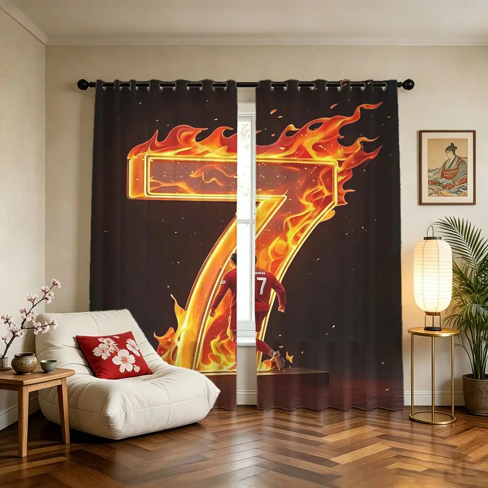 2 Panels Soccer Player Number 7 Printed Curtains Fire Flame Pattern Blackout Curtains 85% Living for Room Window Home Decor