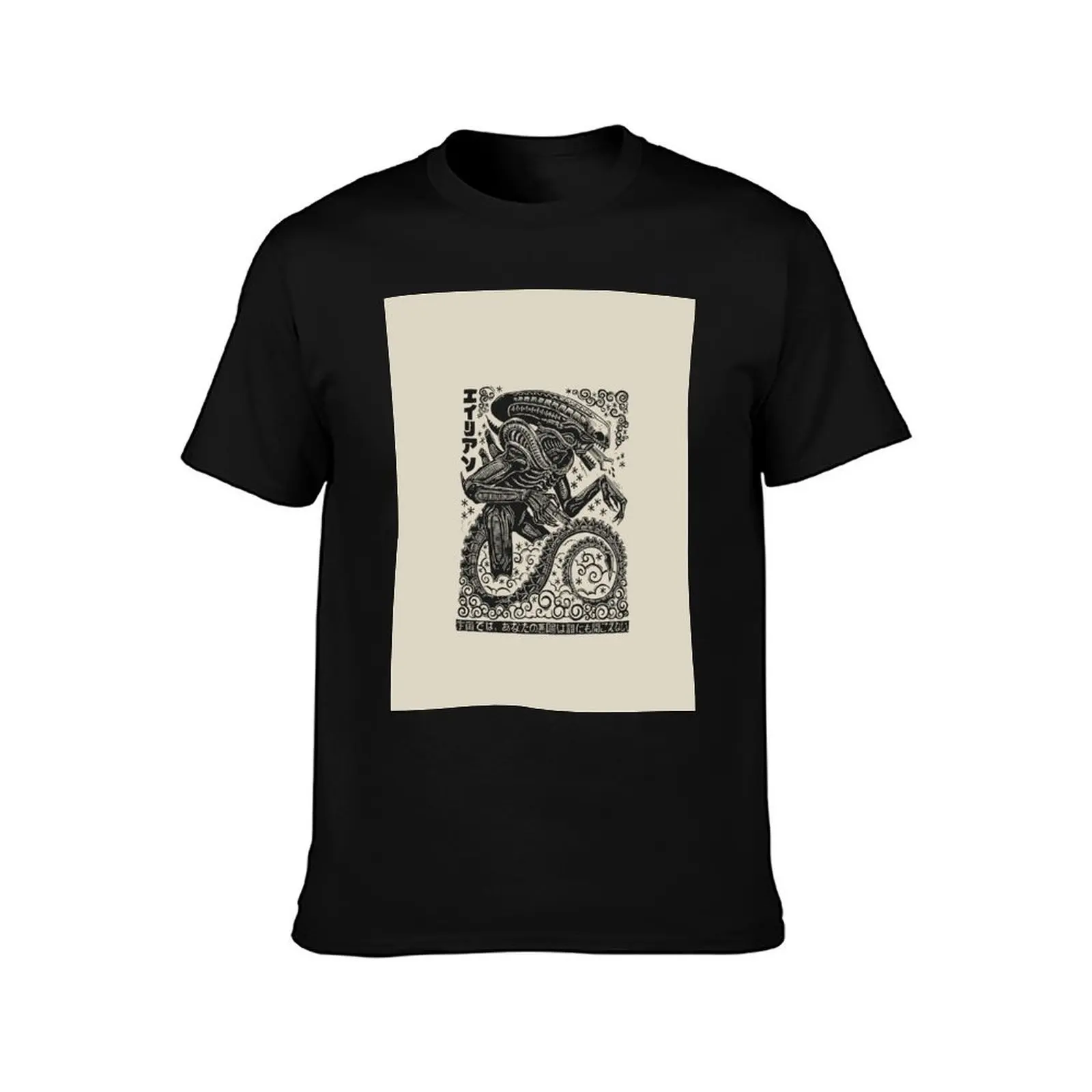 Xenomorph Linocut T-Shirt plus size clothes summer clothes vintage Blouse T-shirts for men cotton