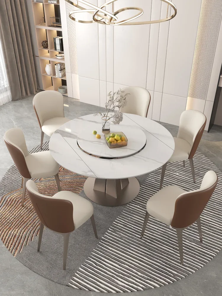 

ABCModern Simple Small Family Rock Plate Foldable Embedded Rotary Dining Table with Turntable