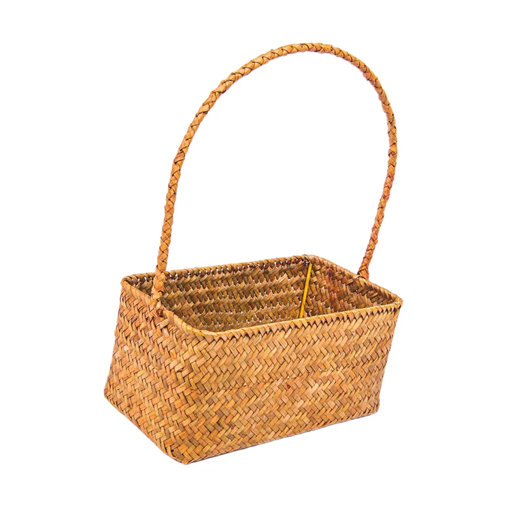 

Handmade Wicker Basket 30cm High Handle 22x12x10cm Orange Decorative Flower Storage Portable Garden Planter