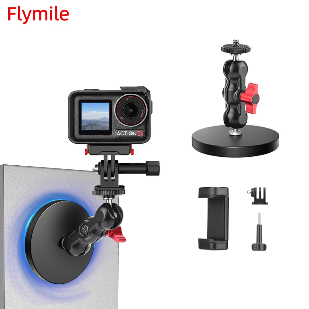 

Flymile Magnetic Suction Cup Base for DJI Action 5 Pro Sports Camera Photography Bracket Adjustable Double Ball Head Fixed Base