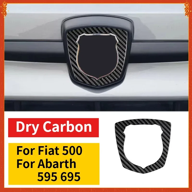 For Fiat 500 For Abarth 595 695 Real Dry Carbon Fiber Badge Logo Surround Decorative Cover Trim 2012-2024 Exterior Accessorie view 2