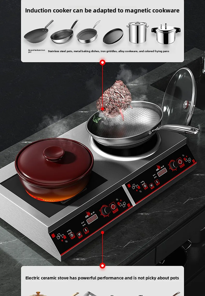 ZML household stainless steel induction cooker commercial high power 3500W watt 5000 flat concave double head stove