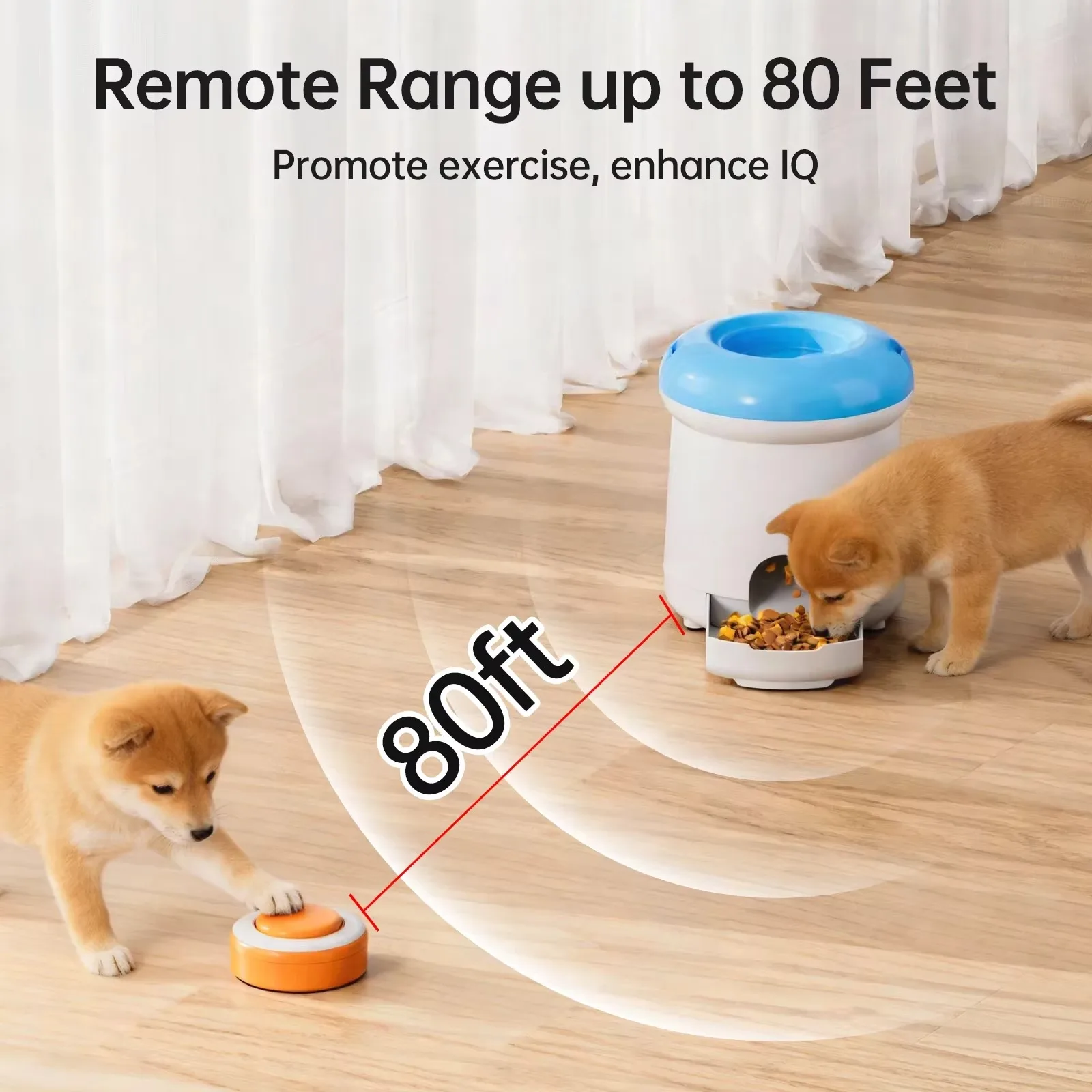 FurStarDog Training Feeder With Button, Interactive Pet Feeder, DIY Recording, 80 Foot Remote Control, Slow Feeding For Dogs And