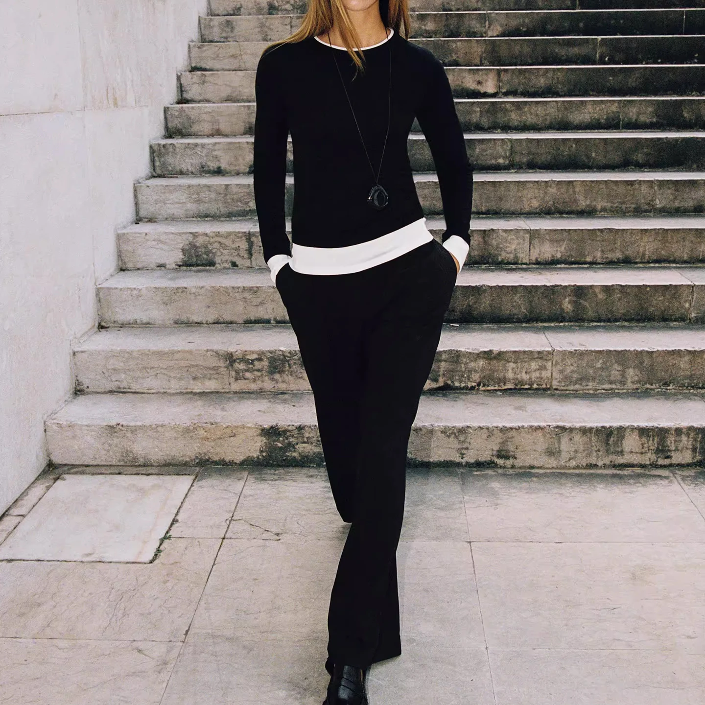 Z Women's Faion T-irt Double Layer Color Blo Ele Personali Match All Daily 2025 New Arrival European Sle