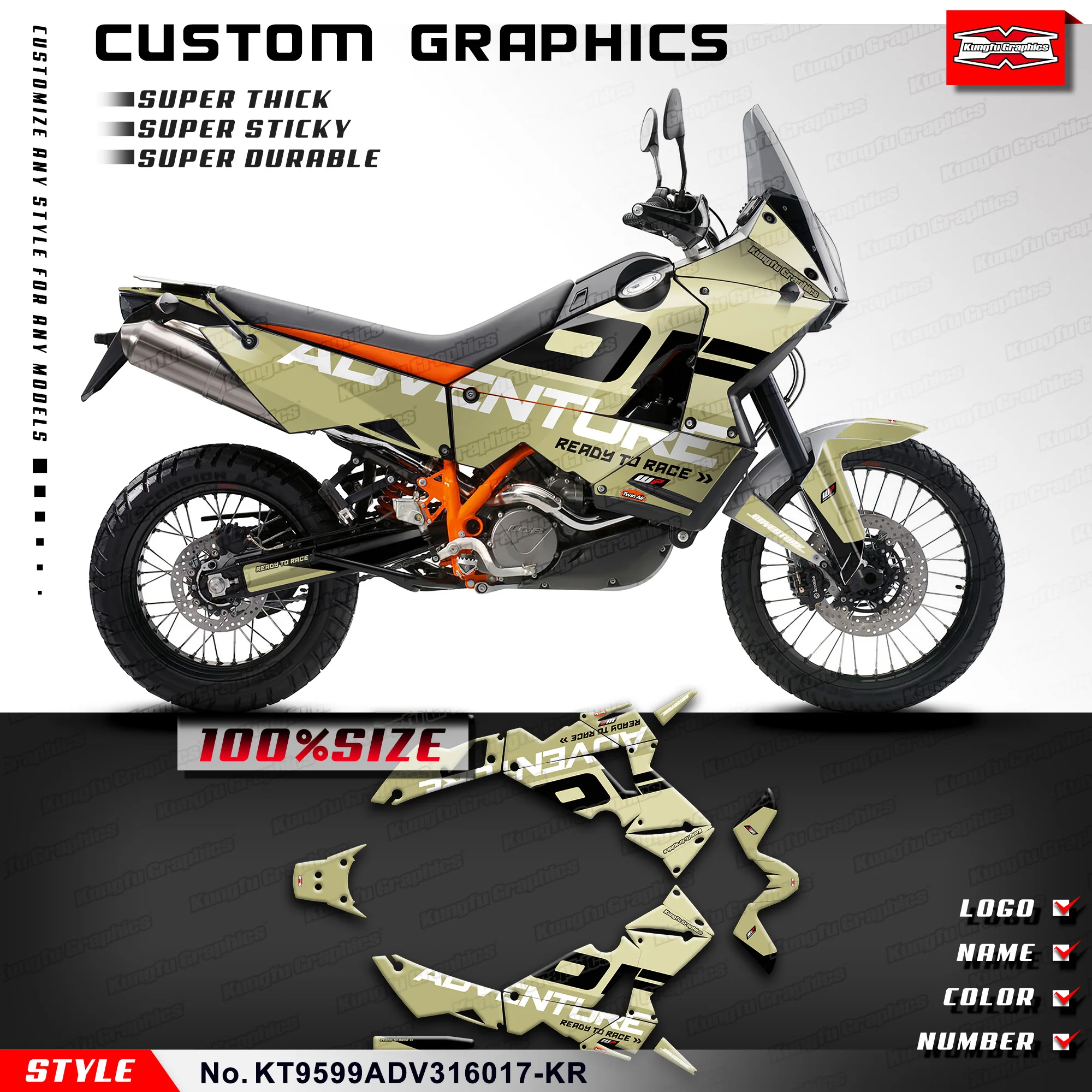 KUNGFU GRAPHICS Motorcycle Vinyl Decal Sticker Deco for KTM 950 990 Adventure 2003 2004 2005 2006 07 08 09 10 11 12 13 14 15 16