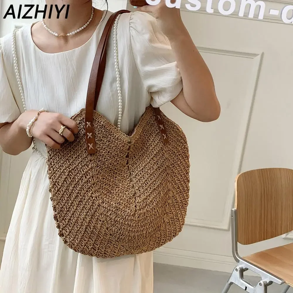 Women Straw Bag for Summer Beach Bag Raffia Woven Tote Bag Rattan Large Casual Shopping Crochet Shoulder Bag Purse Straw Handbag