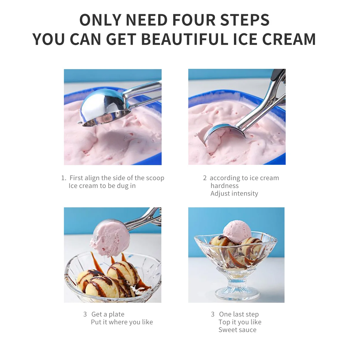 

1Pcs Ice Cream Scoop Stainless Steel Long Handle Dessert Scoop Fruit Digging Spoon Ice Ball Maker Home Tableware